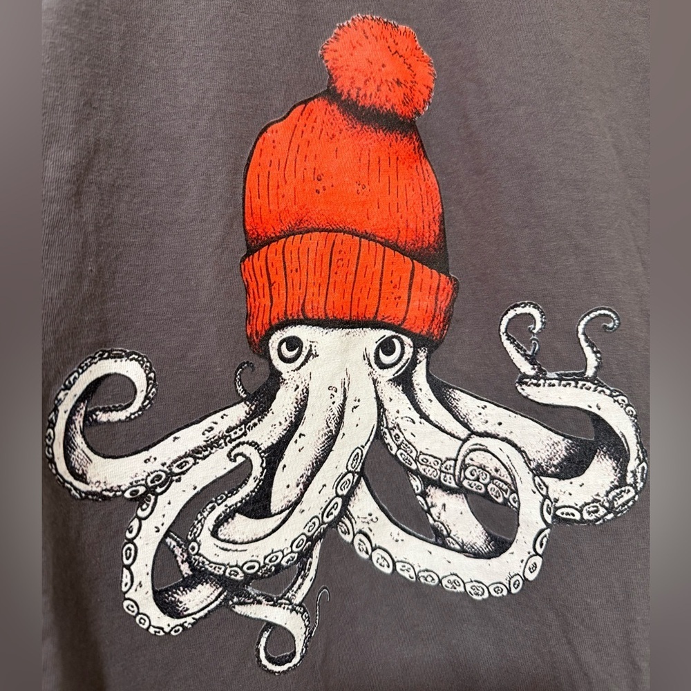 Gildan Softstyle Octopus Graphic T-Shirt Gray XL Beanie Design - Picture 2 of 4